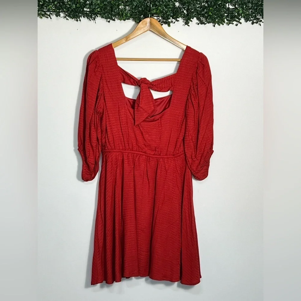 Band Of The Free JOSETTE RED PUFF SLEEVE MINI DRESS Size Medium - Picture 3 of 10